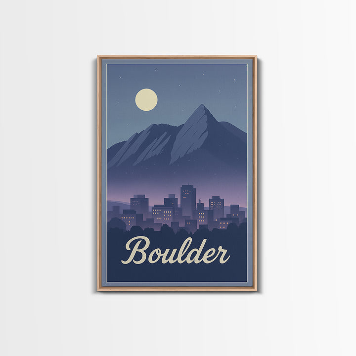 Boulder Travel Poster, Framed Canvas Print, Retro Sunset Skyline Art, Boulder Wall Art, Gift For Travelers, Modern Wall Decor, Wall Art