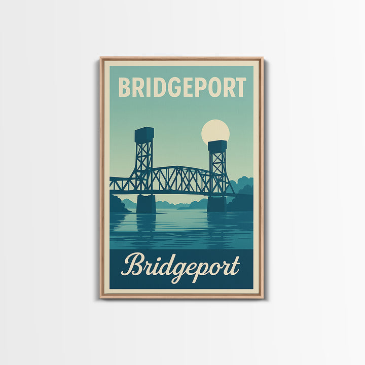 Bridgeport Connecticut Travel Poster, Canvas Print, Retro Sunset Skyline Art, Bridgeport Wall Art, City Travel Prints, Travel Poster Art