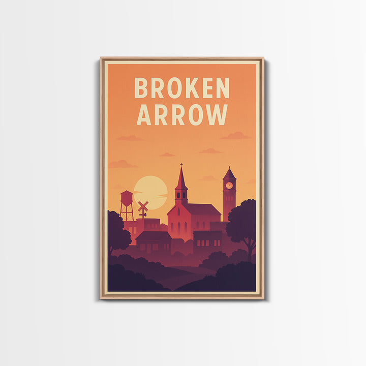 Broken Arrow Travel Poster, Framed Canvas Print, Classic Travel Poster Art, Broken Arrow Poster Print, City Travel Prints, City Art Print