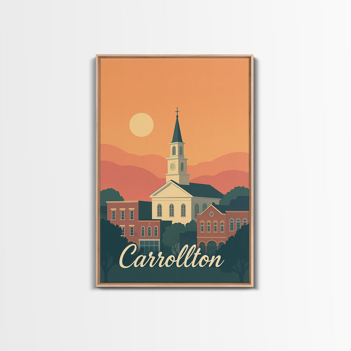 Carrollton Texas Travel Poster, Canvas Print, Mid Century City Wall Art, Carrollton Travel Art, Travel Poster Art, Vintage Travel Art