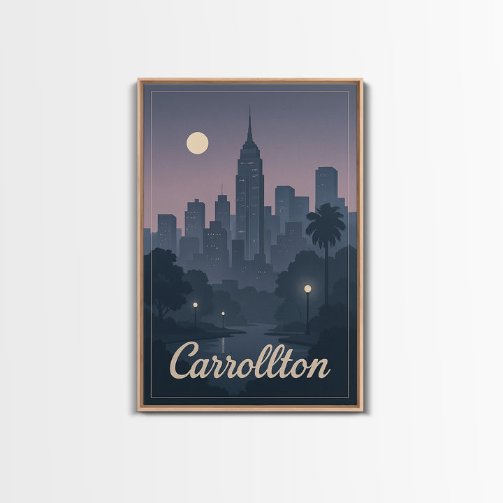 Carrollton Travel Poster, Canvas Print, Mid Century City Wall Art, Carrollton Travel Art, City Illustration, Home Office Decor