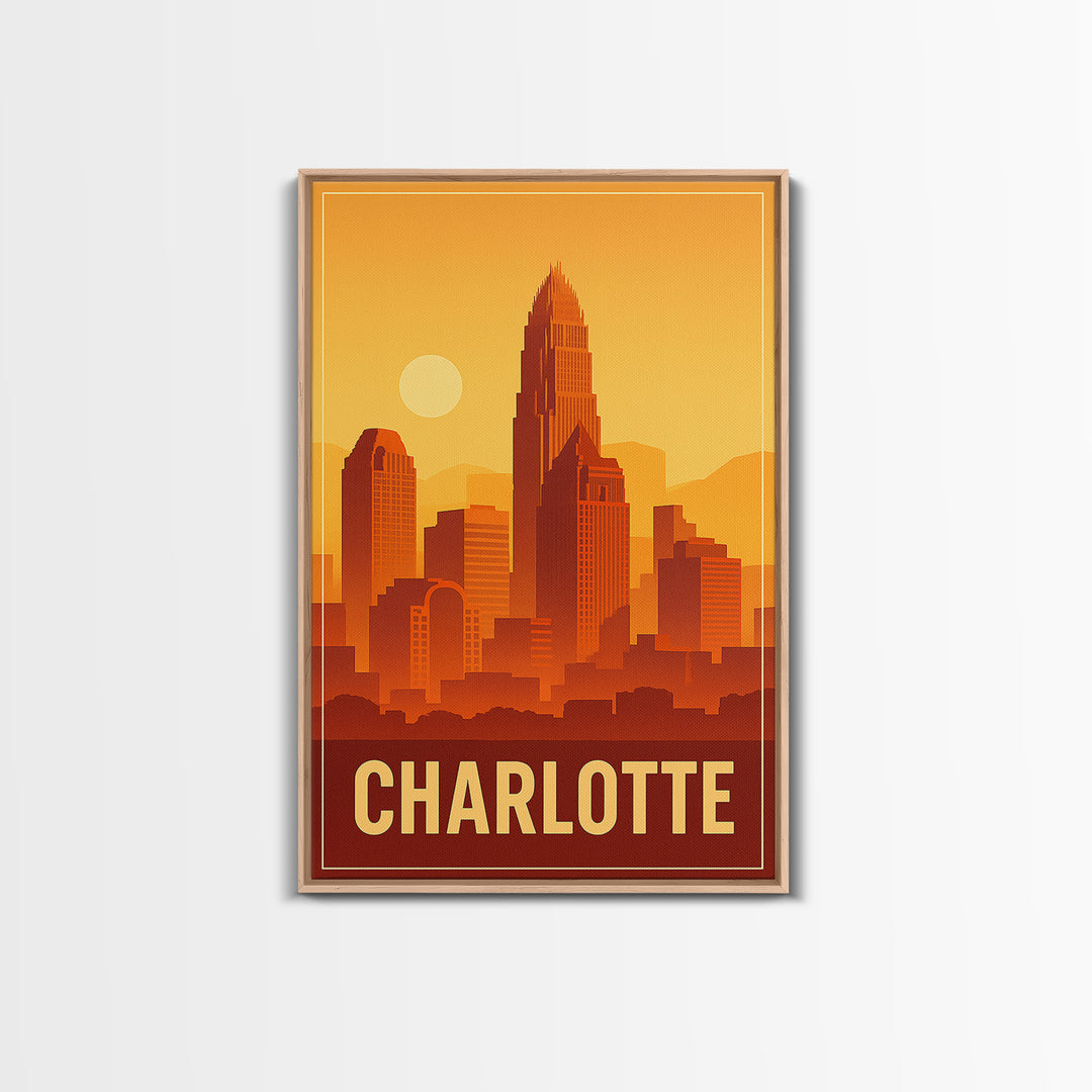 Charlotte North Carolina Travel Poster, Canvas Print, Classic Poster Art, Charlotte Art Print, Wall Decor, Wanderlust Decor, Landscape Art