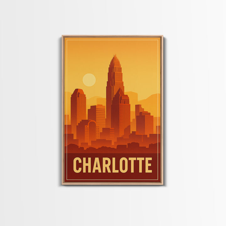Charlotte North Carolina Travel Poster, Canvas Print, Classic Poster Art, Charlotte Art Print, Wall Decor, Wanderlust Decor, Landscape Art