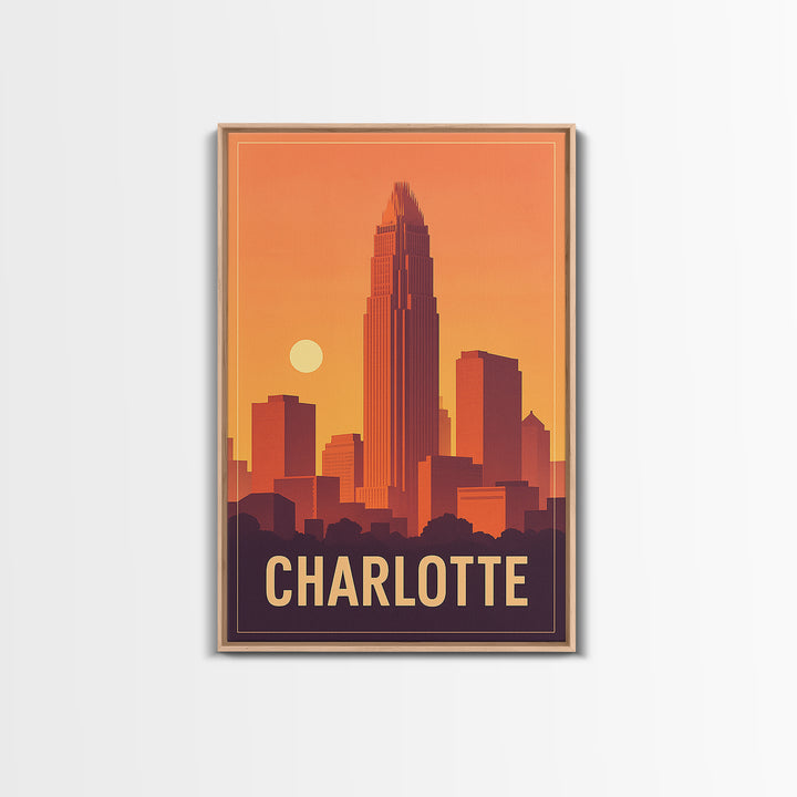 Charlotte Travel Poster, Framed Canvas Print, Classic Travel Poster Art, Charlotte Art Print, Home Office Decor, Mid Century Wall Art