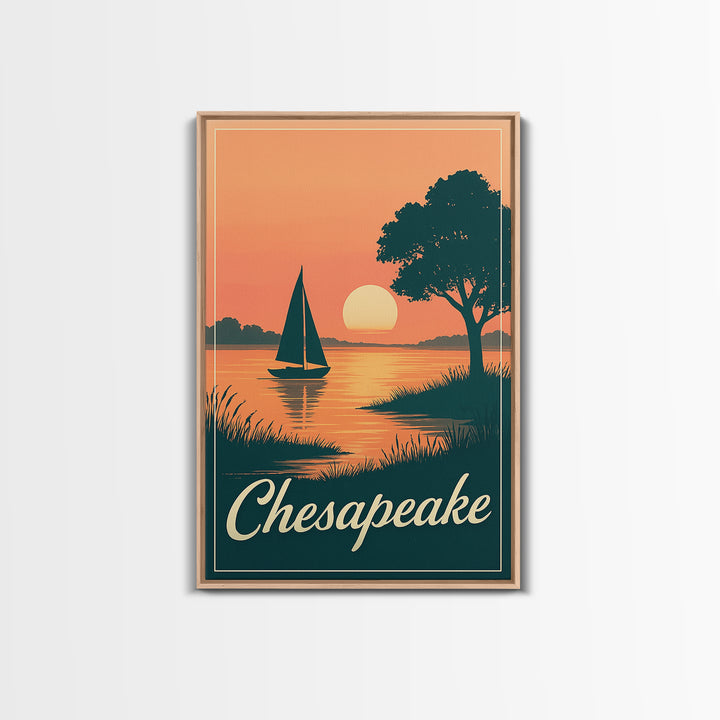 Chesapeake Virginia Travel Poster, Canvas Print, Retro Sunset Skyline Art, Chesapeake Poster Print, Vintage Travel Print, Travel Wall Art