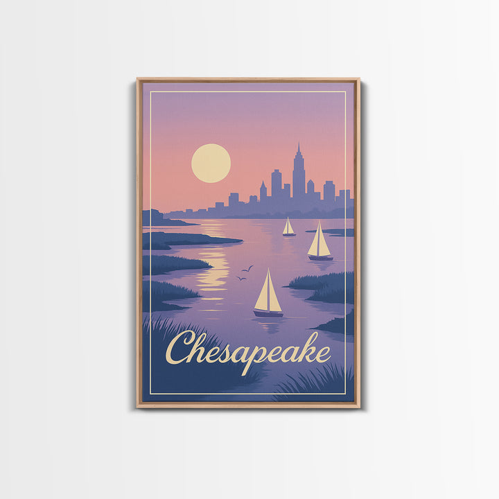 Chesapeake Travel Poster, Framed Canvas Print, Classic Travel Poster Art, Chesapeake Wall Art, Modern Wall Decor, Retro Travel Print