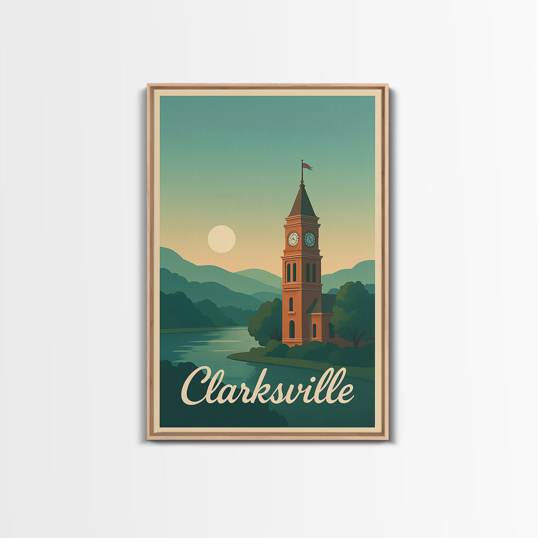 Clarksville Tennessee Travel Poster, Canvas Print, Mid Century City Wall Art, Clarksville Poster Print, Wall Decor, Mid Century Wall Art