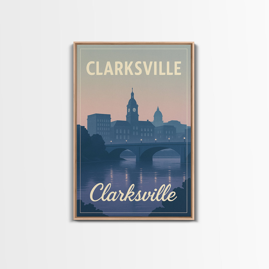 Clarksville Travel Poster, Canvas Print, Classic Travel Poster Art, Clarksville Wall Art, Retro Travel Print, Home Office Decor