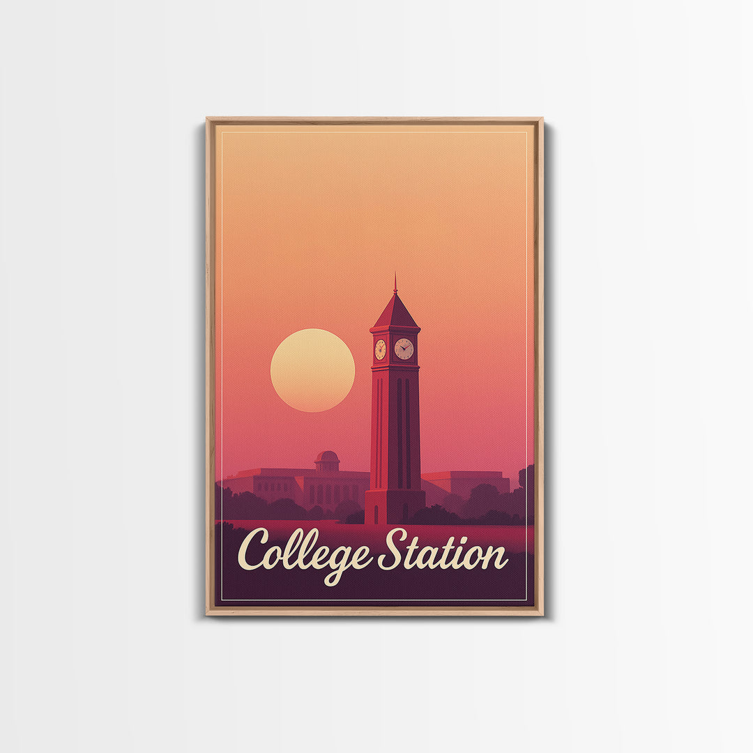 College Station Texas Travel Poster, Canvas Print, Mid Century City Wall Art, College Station City Art, Travel Print, Travel Poster Set
