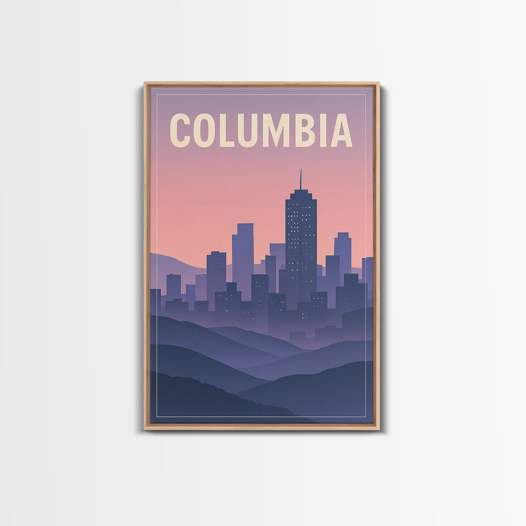 Columbia South Carolina Travel Poster, Canvas Print, Retro Sunset Skyline Art, Columbia City Art, Watercolor Skyline, Gift For Travelers