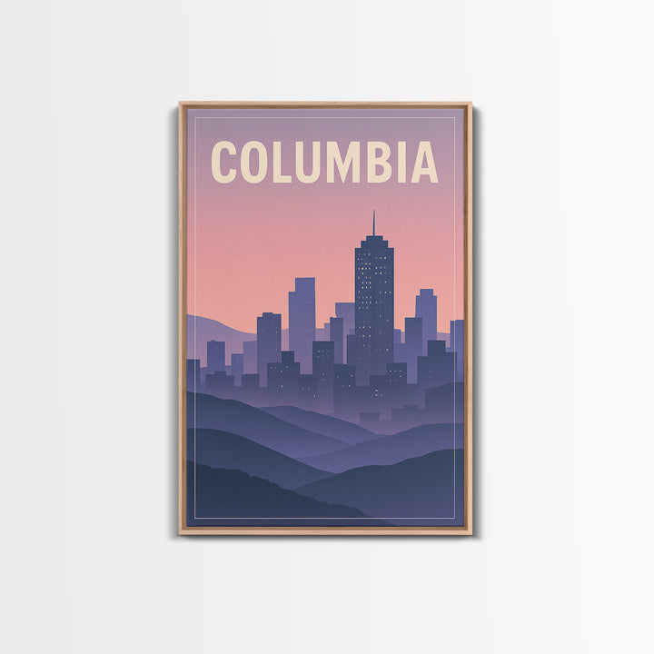 Columbia South Carolina Travel Poster, Canvas Print, Retro Sunset Skyline Art, Columbia City Art, Watercolor Skyline, Gift For Travelers