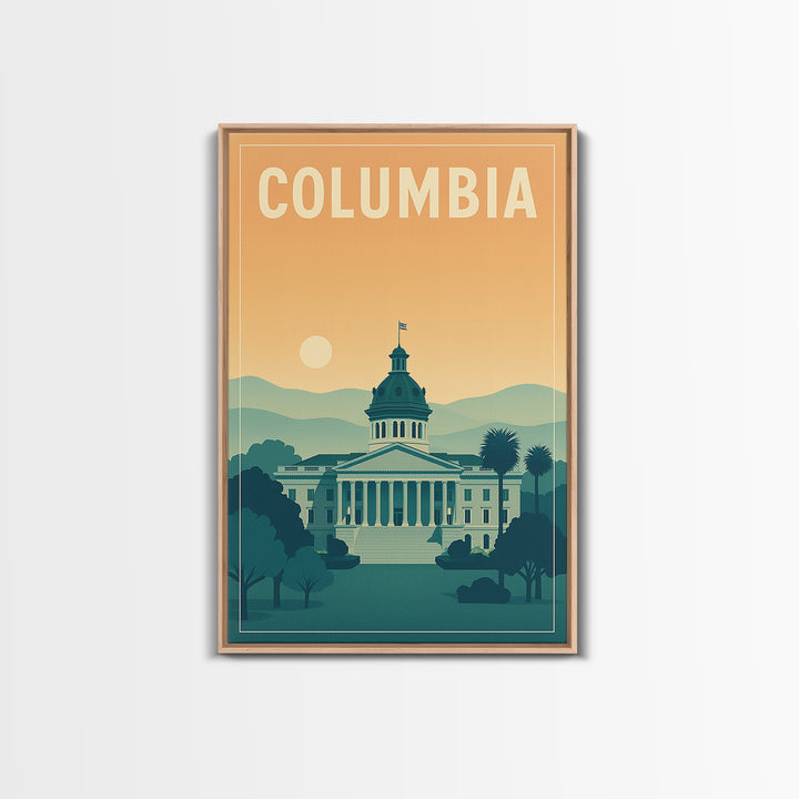Columbia Travel Poster, Framed Canvas Print, Classic Travel Poster Art, Columbia City Art, Gift For Travelers, Travel Wall Decor