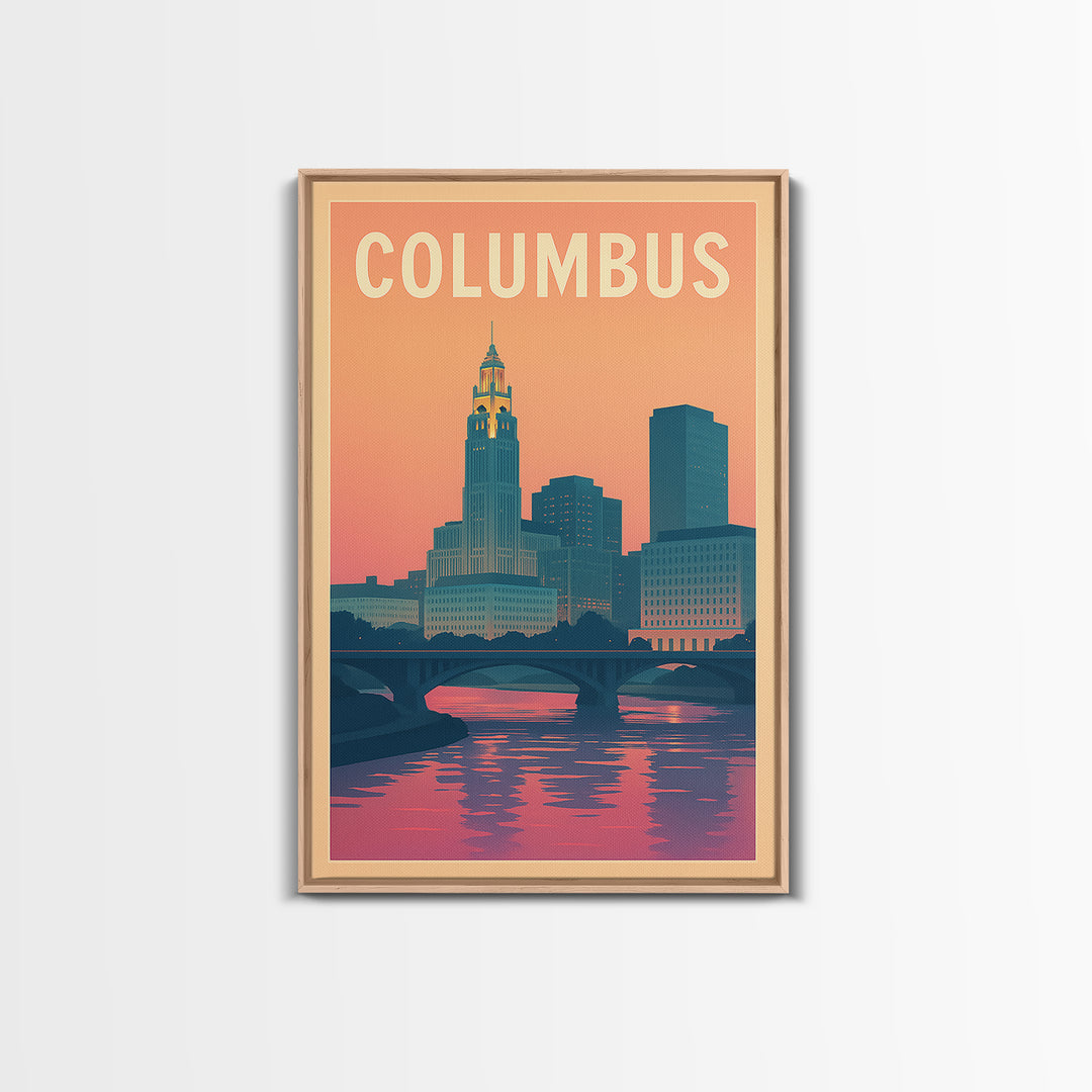 Columbus Ohio Travel Poster, Canvas Print, Vintage Travel Poster Art, Columbus Poster Print, Retro Travel Print, City Illustration