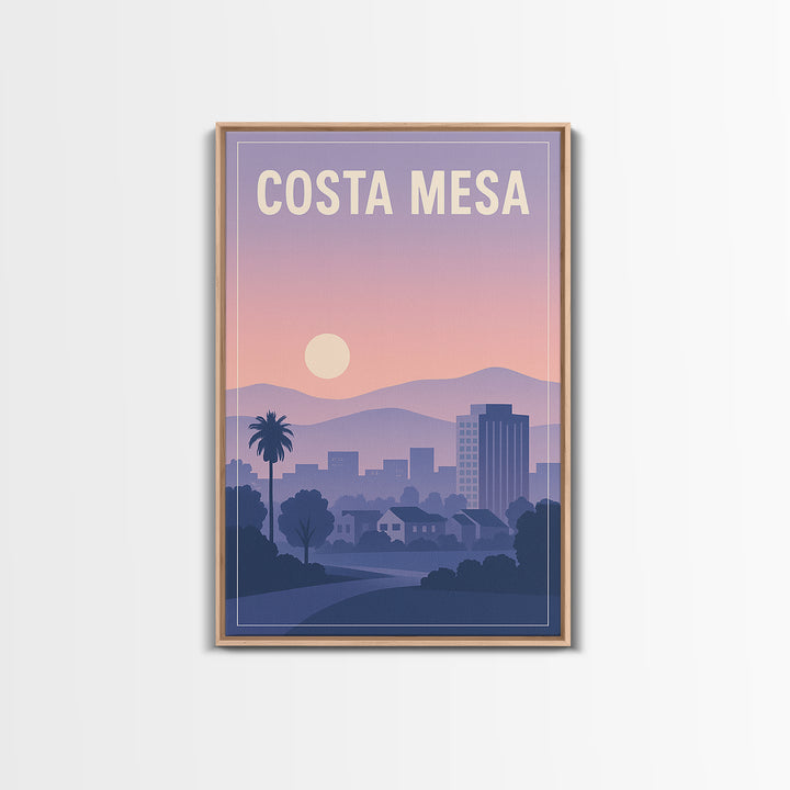 Costa Mesa California Travel Poster, Canvas Print, Mid Century City Wall Art, Costa Mesa City Art, Art Print, Watercolor Downtown Skyline