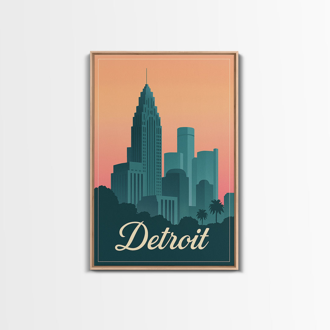 Detroit Michigan Travel Poster, Framed Canvas Print, Classic Travel Poster Art, Detroit City Art, Vintage City Art, Vintage Travel Art