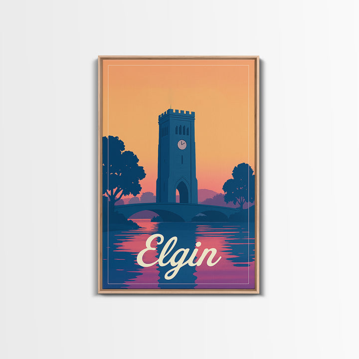 Elgin Illinois Travel Poster, Canvas Print, Retro Sunset Skyline Art, Elgin Poster Print, Fine Art Print, Retro Travel Print, Travel Posters