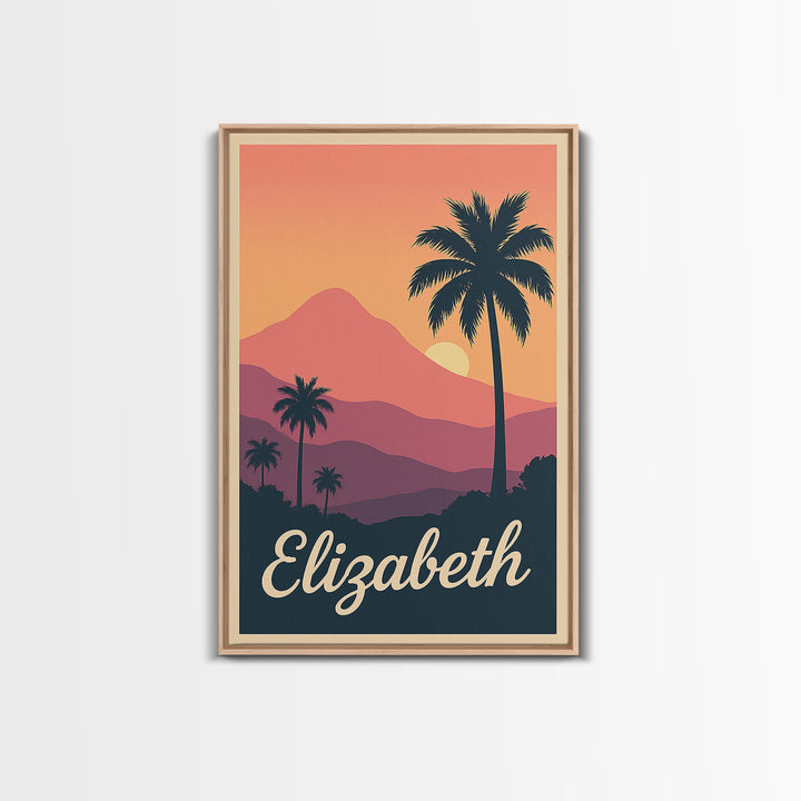 Elizabeth New Jersey Travel Poster, Canvas Print, Retro Sunset Skyline Art, Elizabeth Art Print, Travel Wall Art, Travel Art, City Art Print