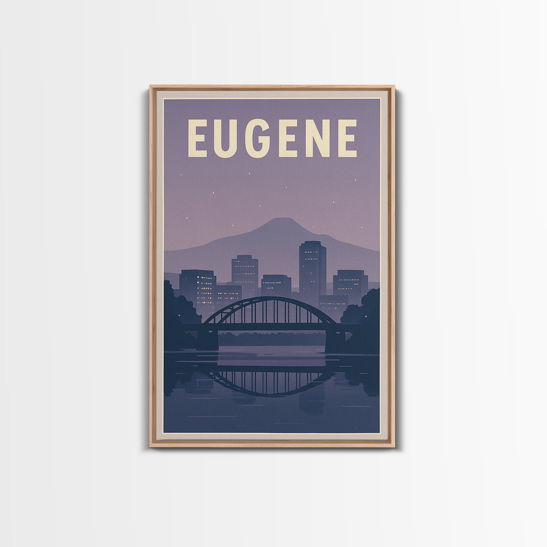 Eugene Oregon Travel Poster, Canvas Print, Retro Sunset Skyline Art, Eugene Travel Art, City Illustration, Living Room Wall Art, City Poster