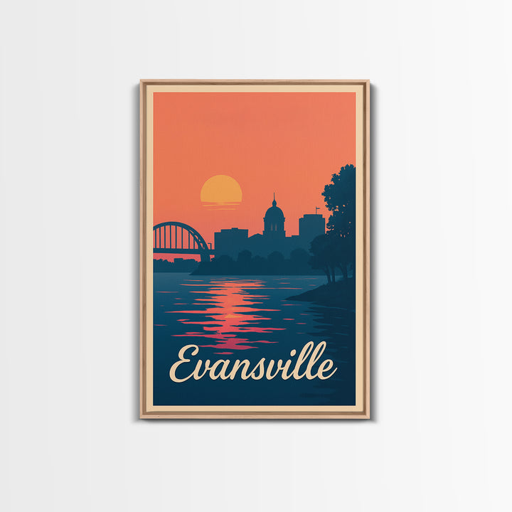 Evansville Indiana Travel Poster, Framed Canvas Print, Classic Travel Poster Art, Evansville City Art, City Travel Prints, Fine Art Print