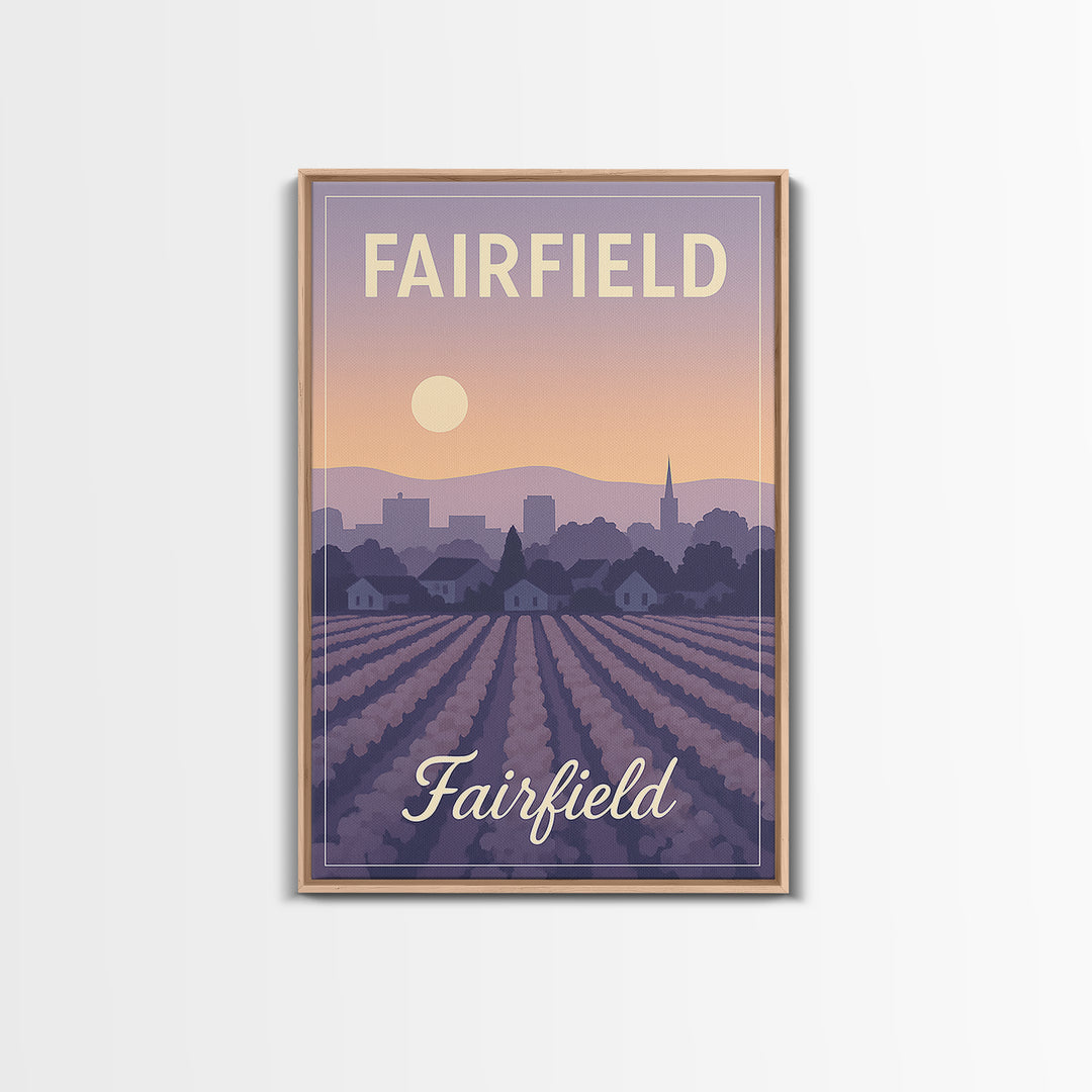 Fairfield Travel Poster, Canvas Print, Retro Sunset Skyline Art, Fairfield Poster Print, Travel Wall Decor, Home Office Decor, Design 2