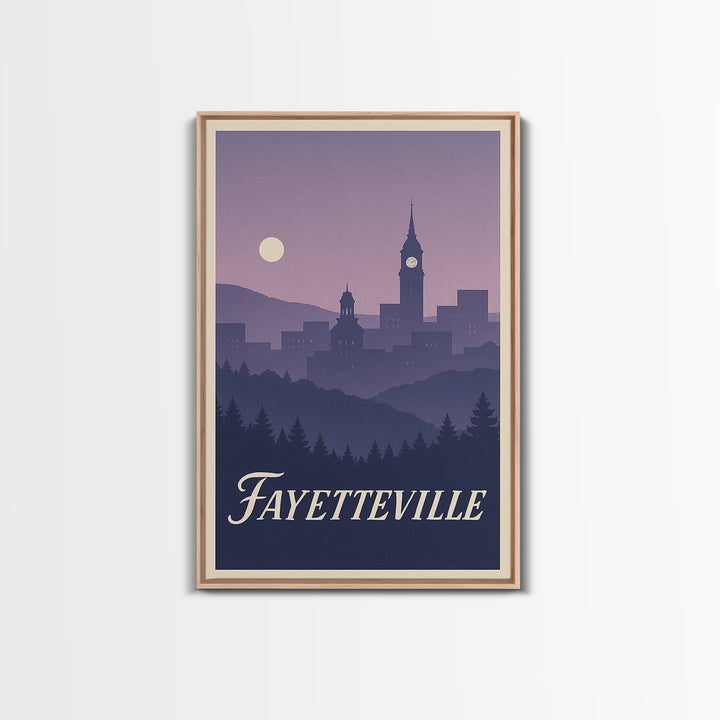 Fayetteville Travel Poster, Framed Canvas Print, Mid Century City Wall Art, Fayetteville Poster Print, Wanderlust Decor, Retro Travel Print