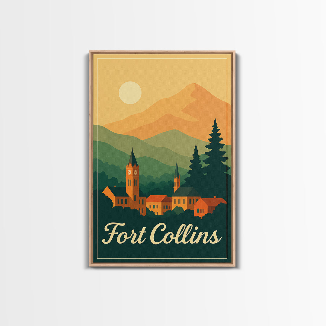 Fort Collins Colorado Travel Poster, Canvas Print, Classic Poster Art, Fort Collins Travel Art, Mid Century Wall Art, Travel Art Print