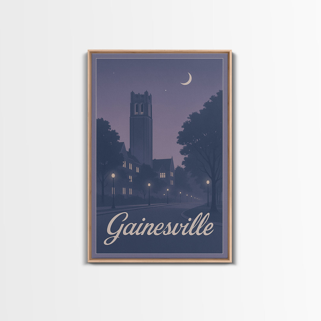 Gainesville Travel Poster, Canvas Print, Retro Sunset Skyline Art, Gainesville Poster Print, Watercolor Cityscape, Modern Wall Decor