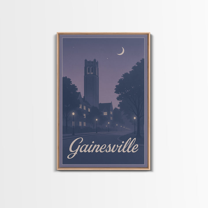 Gainesville Travel Poster, Canvas Print, Retro Sunset Skyline Art, Gainesville Poster Print, Watercolor Cityscape, Modern Wall Decor