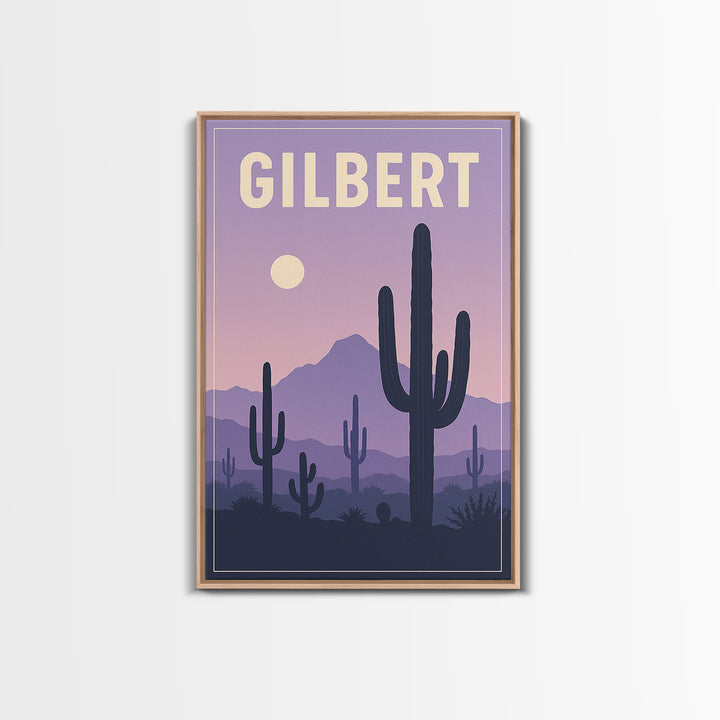 Gilbert Arizona Travel Poster, Canvas Print, Vintage Poster Art, Gilbert Wall Art, Mid Century Wall Art, Travel Art Print, City Illustration