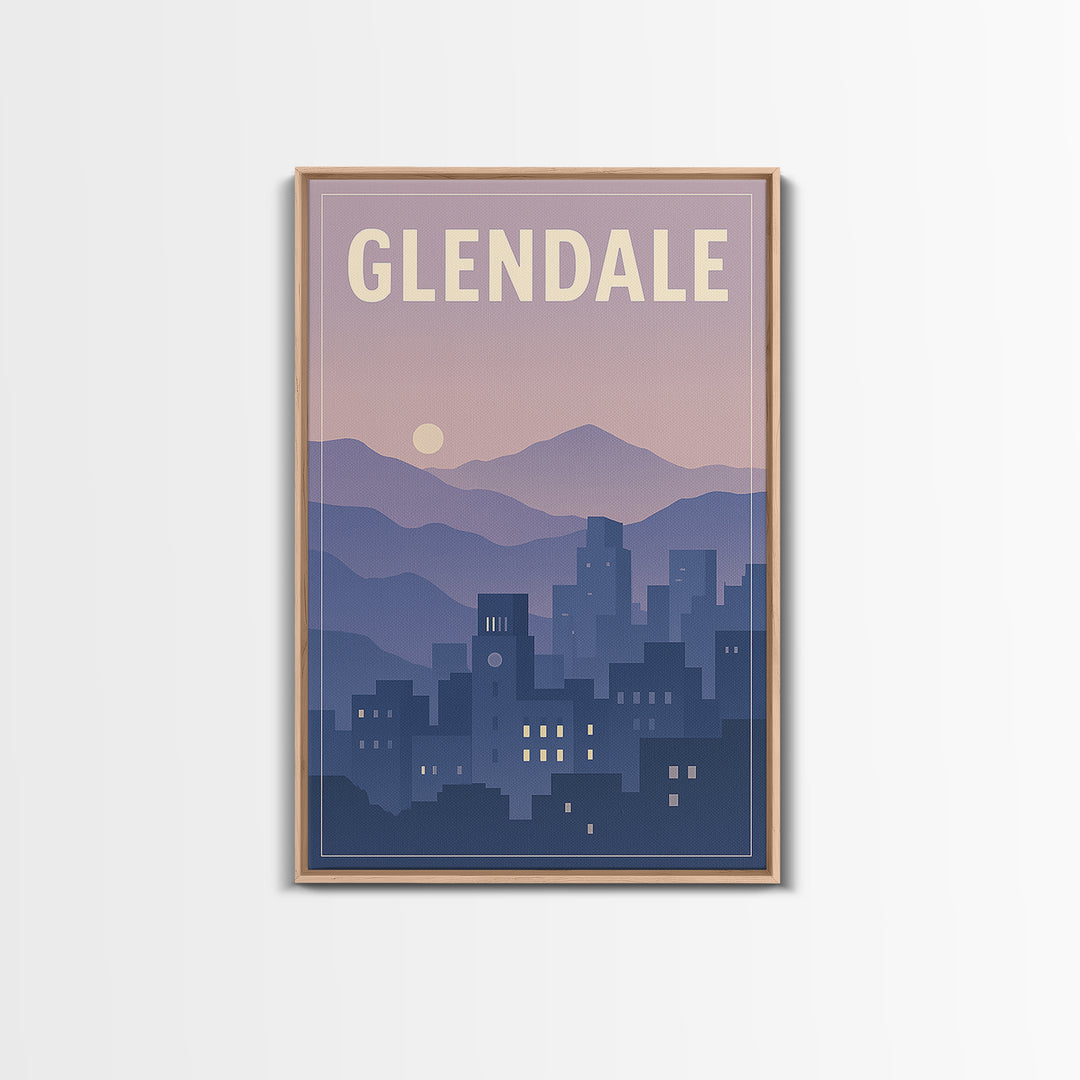 Glendale Arizona Travel Poster, Framed Canvas Print, Retro Sunset Skyline Art, Glendale Art Print, Gift For Travelers, Travel Poster Art