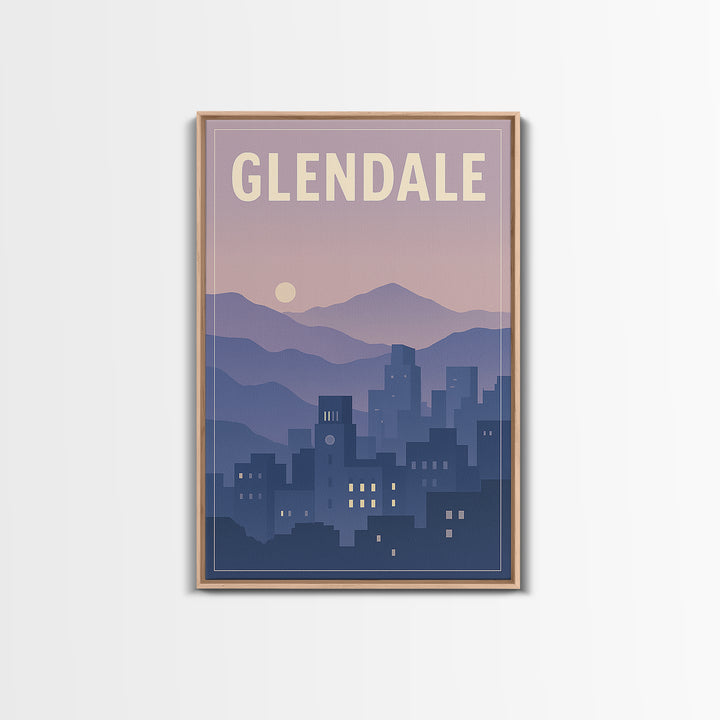 Glendale Arizona Travel Poster, Framed Canvas Print, Retro Sunset Skyline Art, Glendale Art Print, Gift For Travelers, Travel Poster Art