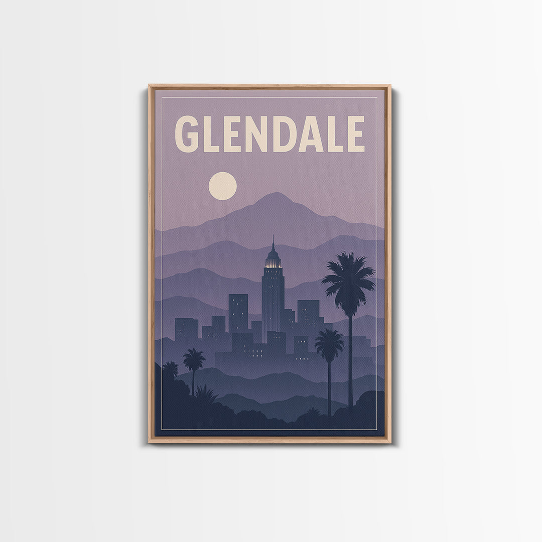 Glendale Travel Poster, Framed Canvas Print, Vintage Travel Poster Art, Glendale Wall Art, Travel Poster Set, Travel Art Print