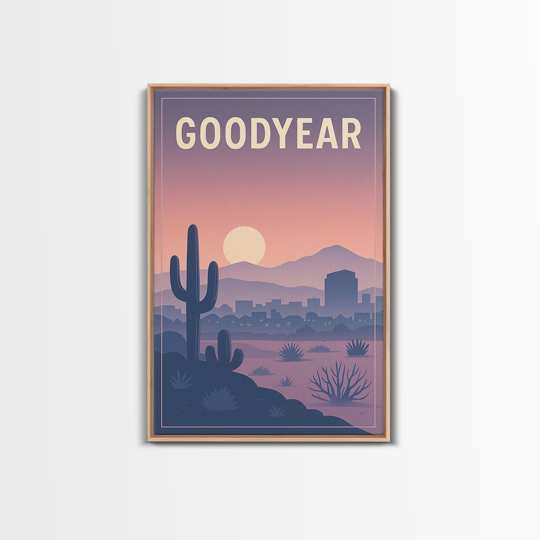 Goodyear Arizona Travel Poster, Canvas Print, Retro Sunset Skyline Art, Goodyear City Art, Wanderlust Decor, Fine Art Print, City Art Print