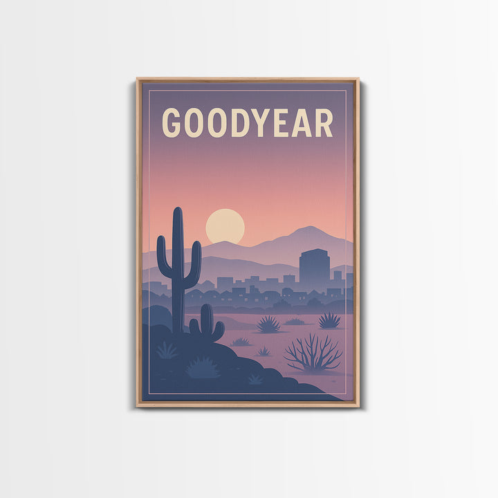 Goodyear Arizona Travel Poster, Canvas Print, Retro Sunset Skyline Art, Goodyear City Art, Wanderlust Decor, Fine Art Print, City Art Print