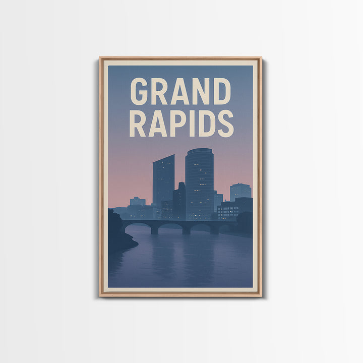 Grand Rapids Michigan Travel Poster, Canvas Print, Retro Sunset Skyline Art, Grand Rapids Art Print, City Art Print, Wall Decor, Wall Art