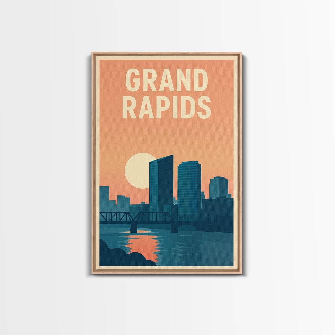 Grand Rapids Travel Poster, Canvas Print, Classic Travel Poster Art, Grand Rapids Travel Art, City Travel Prints, Vintage Travel Print