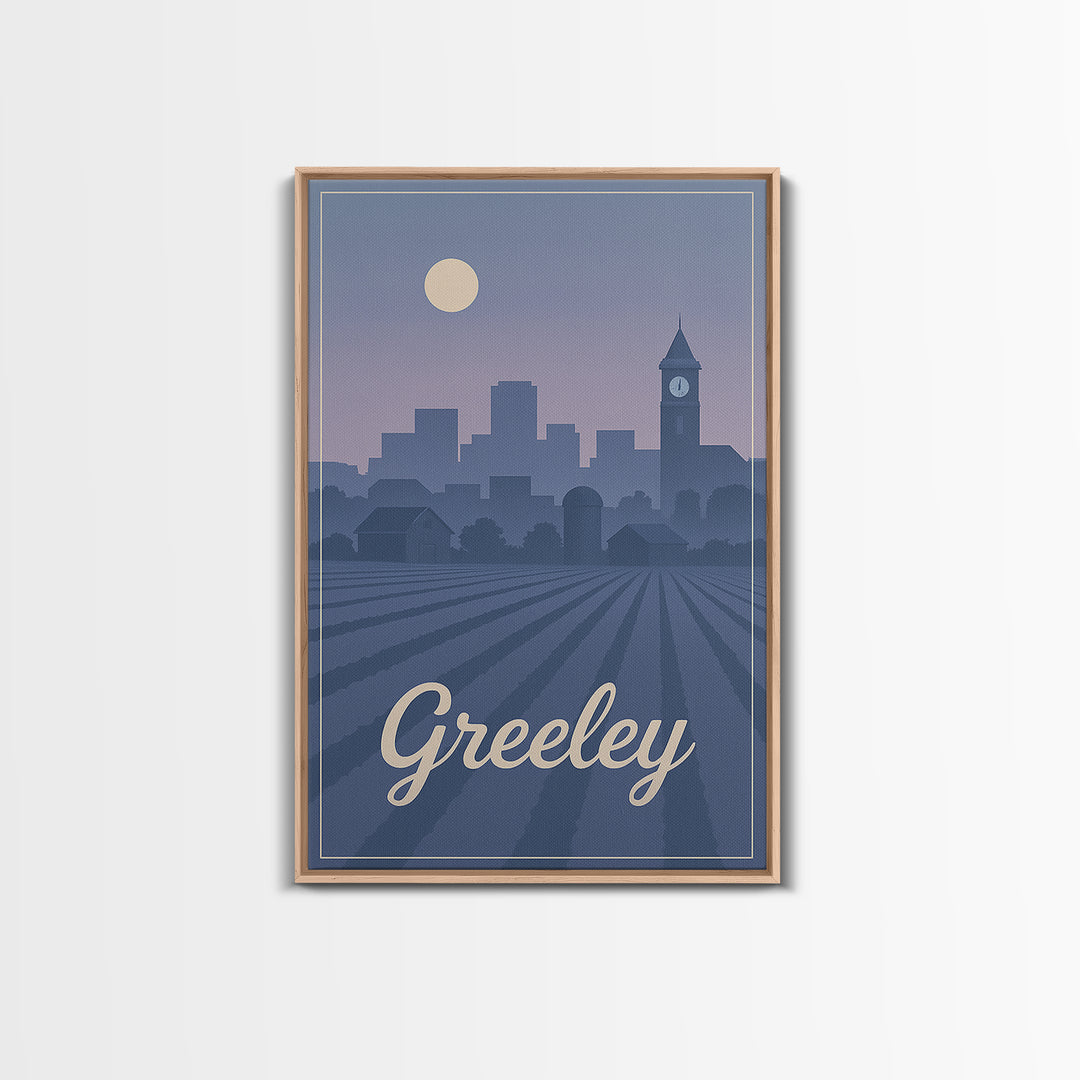 Greeley Travel Poster, Framed Canvas Print, Classic Travel Poster Art, Greeley Art Print, Retro Travel Print, Vintage City Art