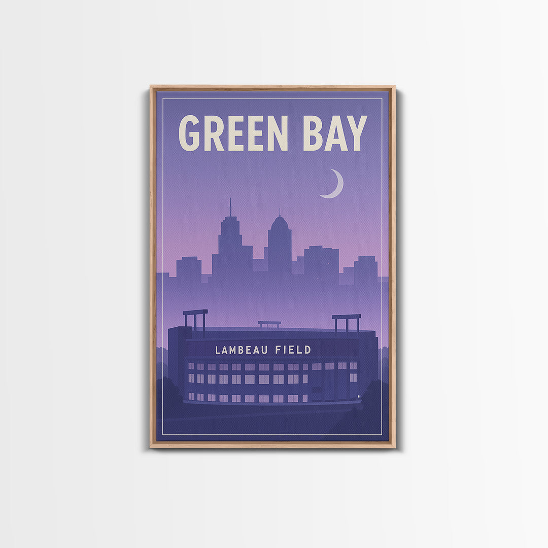 Green Bay Wisconsin Travel Poster, Framed Canvas Print, Classic Travel Poster Art, Green Bay Wall Art, Fine Art Print, City Illustration