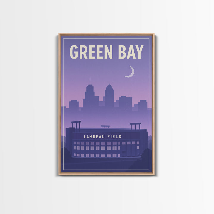 Green Bay Wisconsin Travel Poster, Framed Canvas Print, Classic Travel Poster Art, Green Bay Wall Art, Fine Art Print, City Illustration