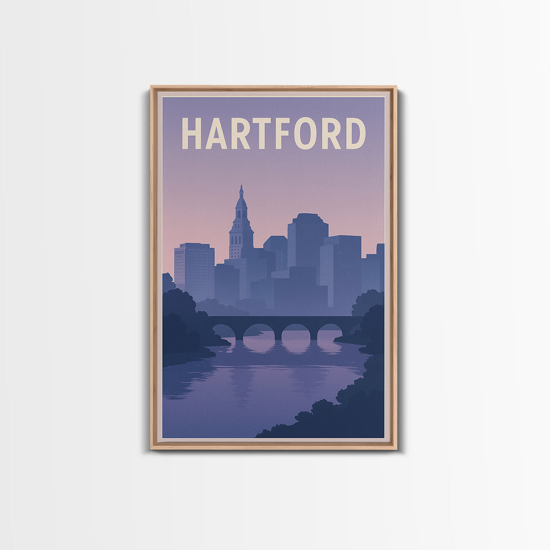 Hartford Travel Poster, Canvas Print, Retro Sunset Skyline Art, Hartford City Art, Travel Wall Decor, City Illustration, Travel Poster Art