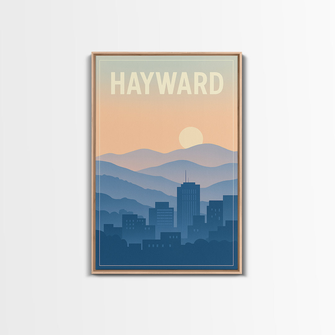 Hayward California Travel Poster, Canvas Print, Retro Sunset Skyline Art, Hayward Art Print, Travel Art Print, Modern Wall Decor, Poster Art