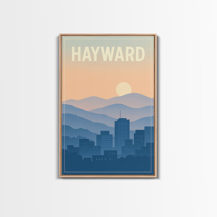 Hayward California Travel Poster, Canvas Print, Retro Sunset Skyline Art, Hayward Art Print, Travel Art Print, Modern Wall Decor, Poster Art