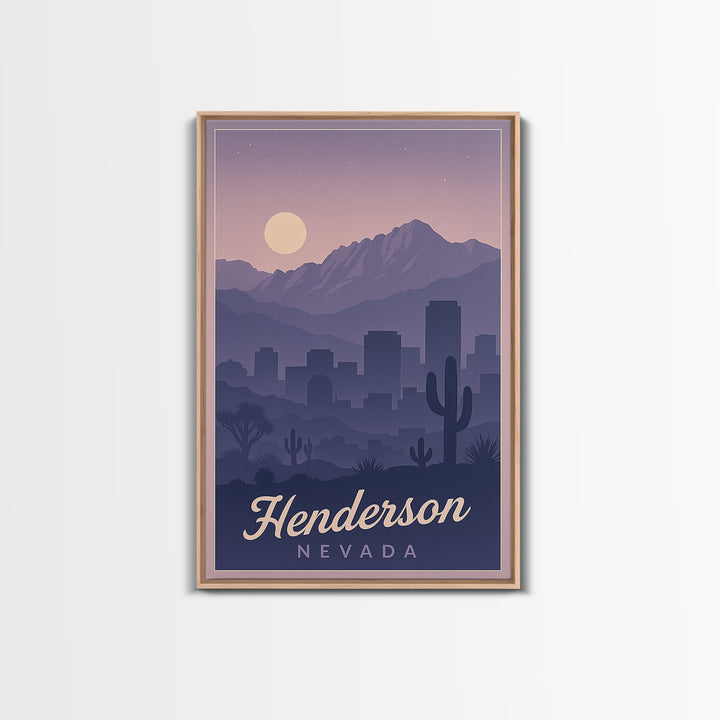 Henderson Travel Poster, Framed Canvas Print, Retro Sunset Skyline Art, Henderson City Art, Retro Travel Print, Mid Century Wall Art