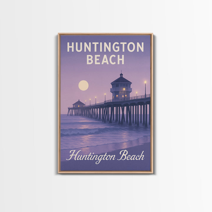 Huntington Beach Travel Poster, Framed Canvas Print, Classic Travel Poster Art, Huntington Beach Travel Art, Travel Wall Art, Design 2