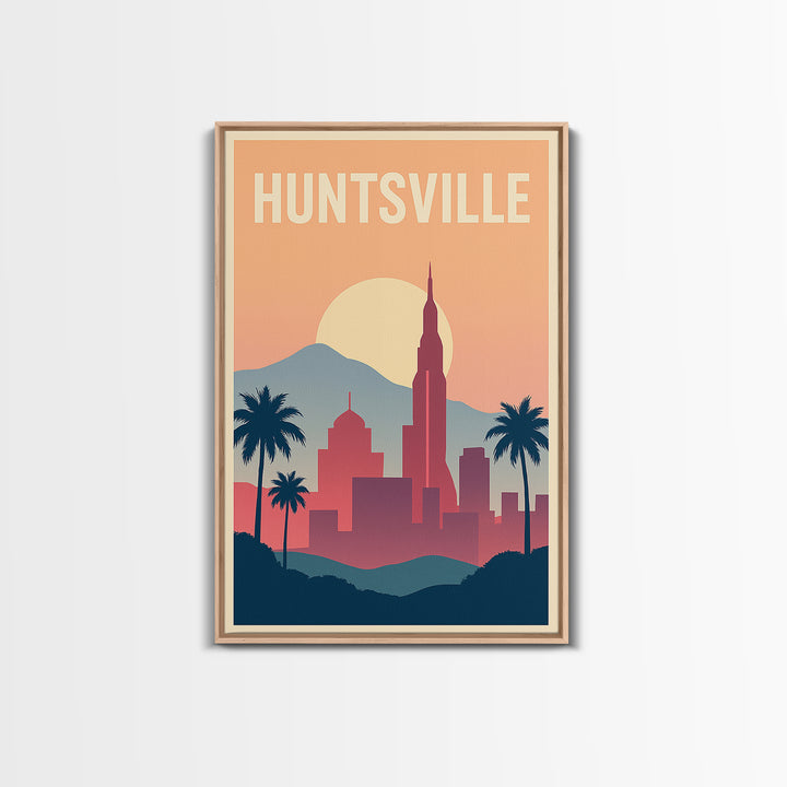 Huntsville Travel Poster, Canvas Print, Retro Sunset Skyline Art, Huntsville Poster Print, City Illustration, Travel Poster Art