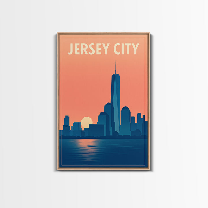Jersey City Travel Poster, Framed Canvas Print, Mid Century City Wall Art, Jersey City Travel Art, Retro Travel Print, Mid Century Wall Art