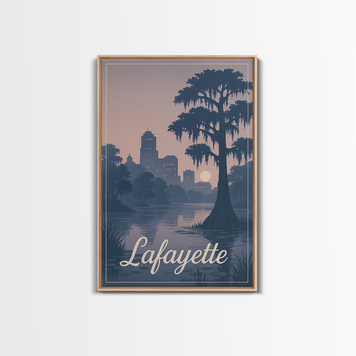 Lafayette Travel Poster, Framed Canvas Print, Retro Sunset Skyline Art, Lafayette Travel Art, Travel Poster Set, Vintage City Poster