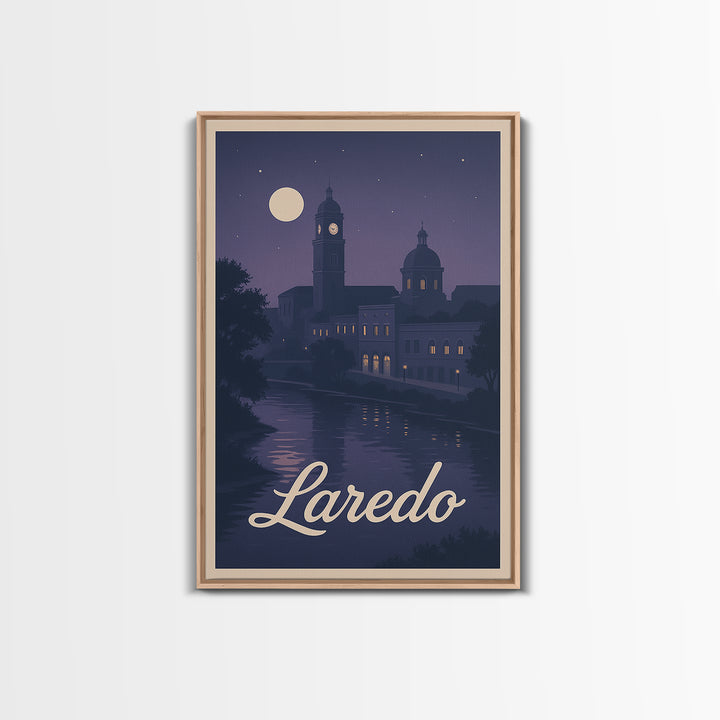 Laredo Travel Poster, Framed Canvas Print, Classic Travel Poster Art, Laredo Wall Art, Travel Wall Decor, Watercolor City Skyline