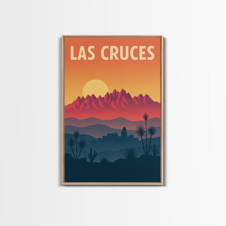 Las Cruces Travel Poster, Canvas Print, Retro Sunset Skyline Art, Las Cruces Poster Print, Mid Century Wall Art, Eclectic Wall Decor