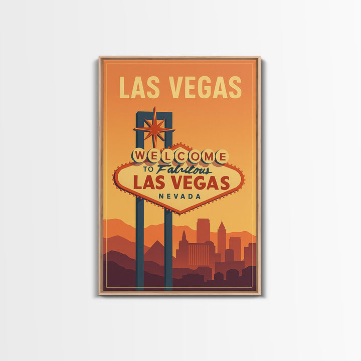 Las Vegas Nevada Travel Poster, Canvas Print, Retro Sunset Skyline Art, Las Vegas Travel Art, Travel Art Print, Mid Century Wall Art
